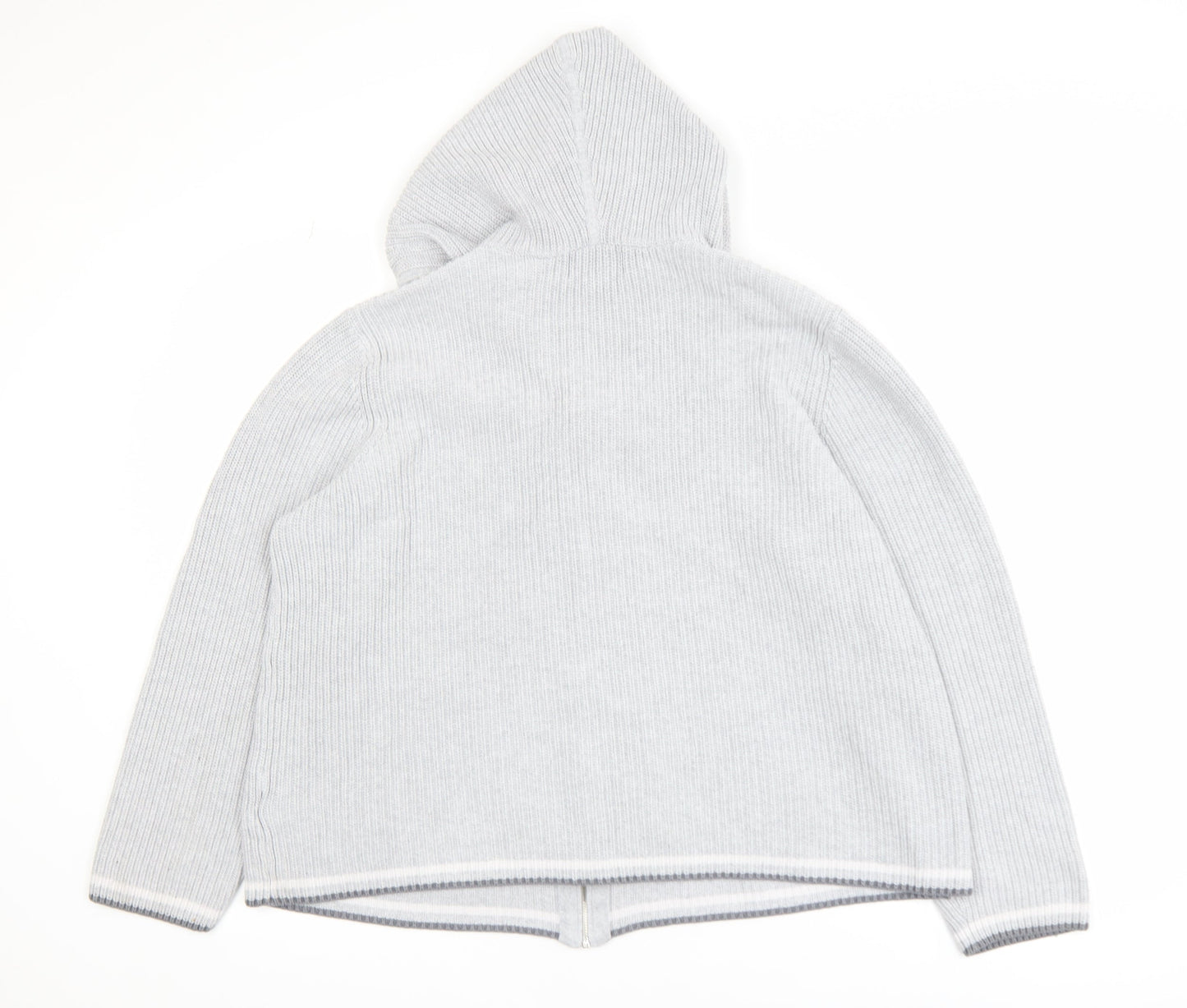 Lands' End Women Light Grey Full Zip Hooded Cardigan L 100% Cotton
