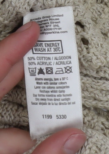 Dorothy Perkins Women Beige Open Knit Cardigan Size 12 Cotton Blend