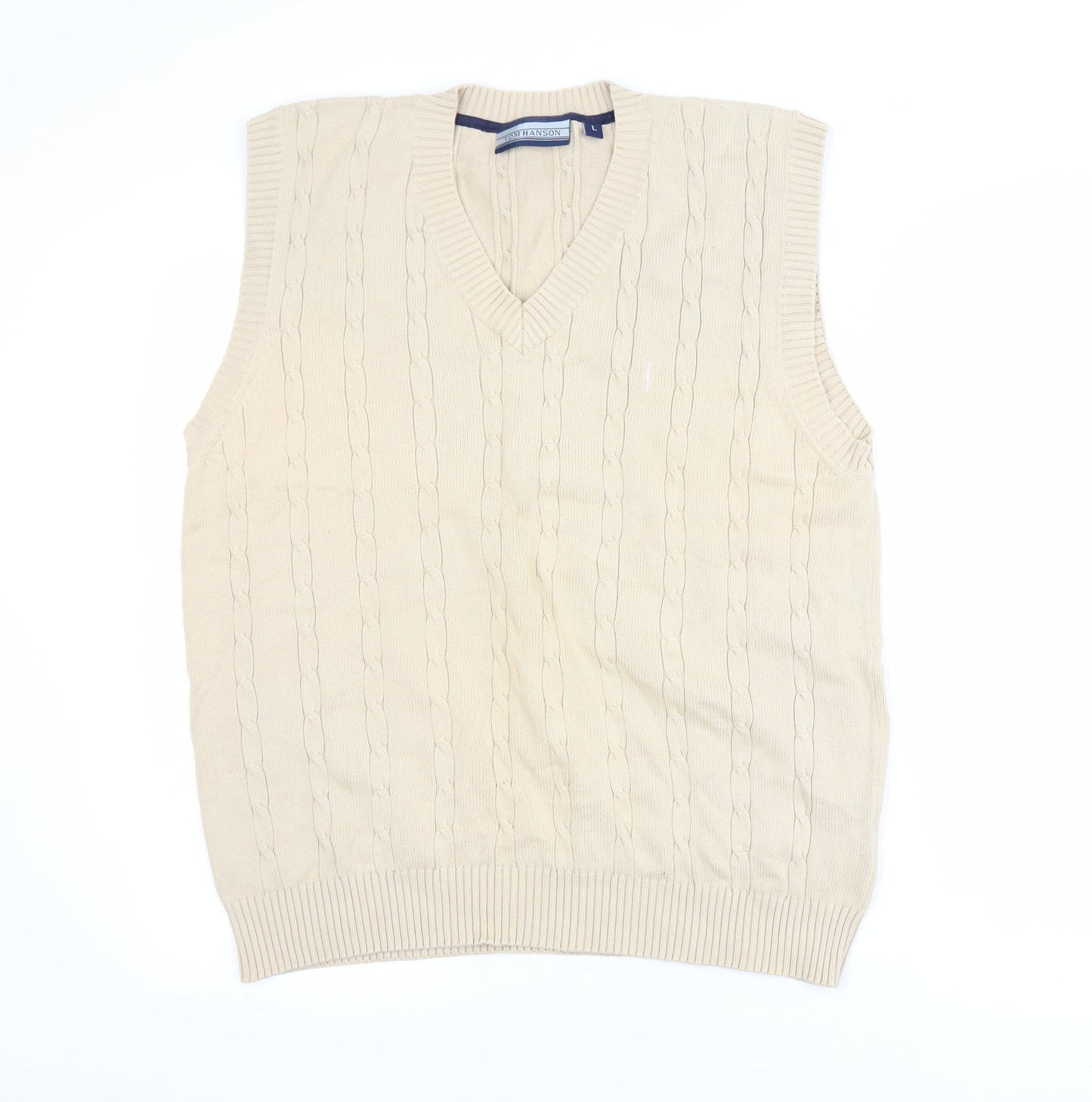 Tom Hanson Men's Beige Cotton Cable Knit V-Neck Vest L