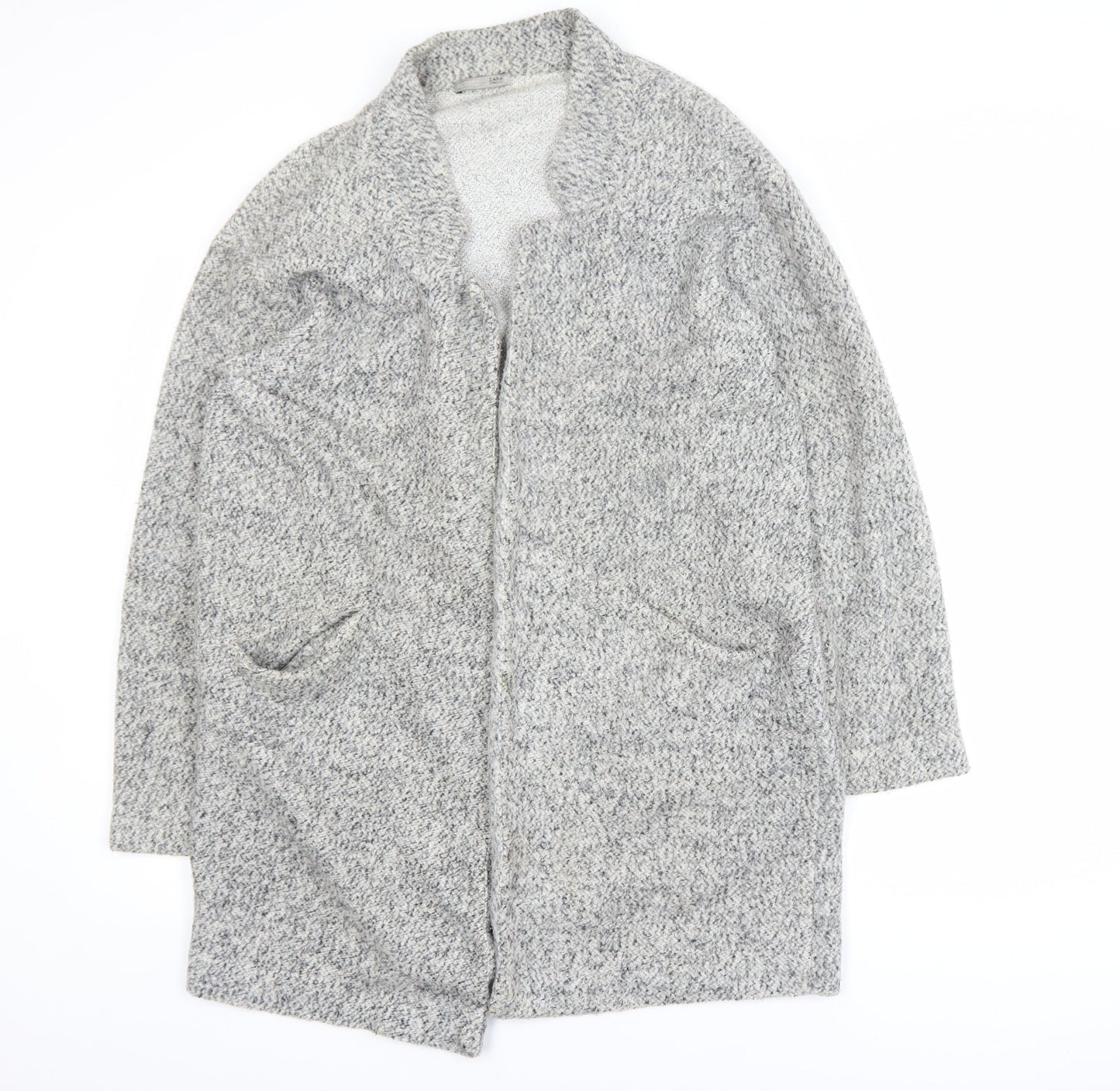 Zara Women Grey XL Chunky Knit Open Cardigan Relaxed Fit