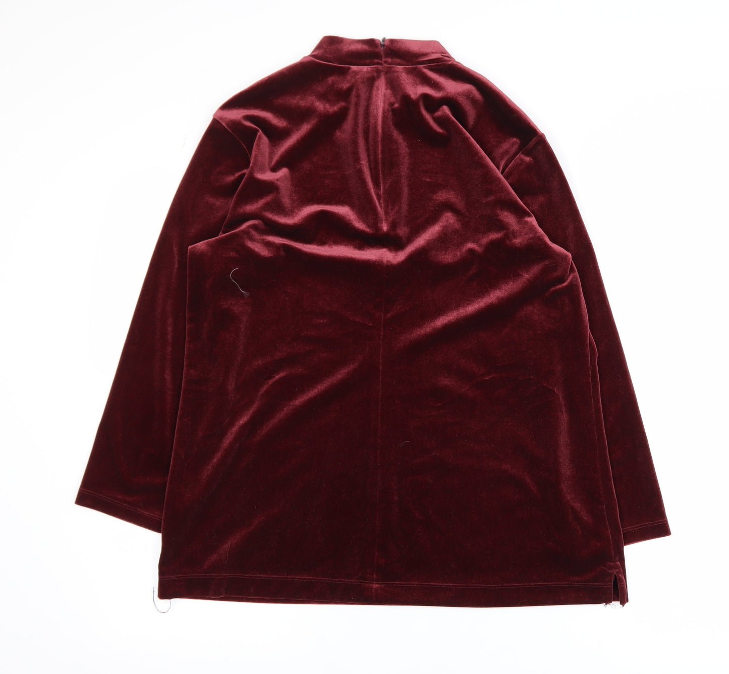 Lands' End Women's Red Velvet Mock Neck Long Sleeve Tunic Blouse M