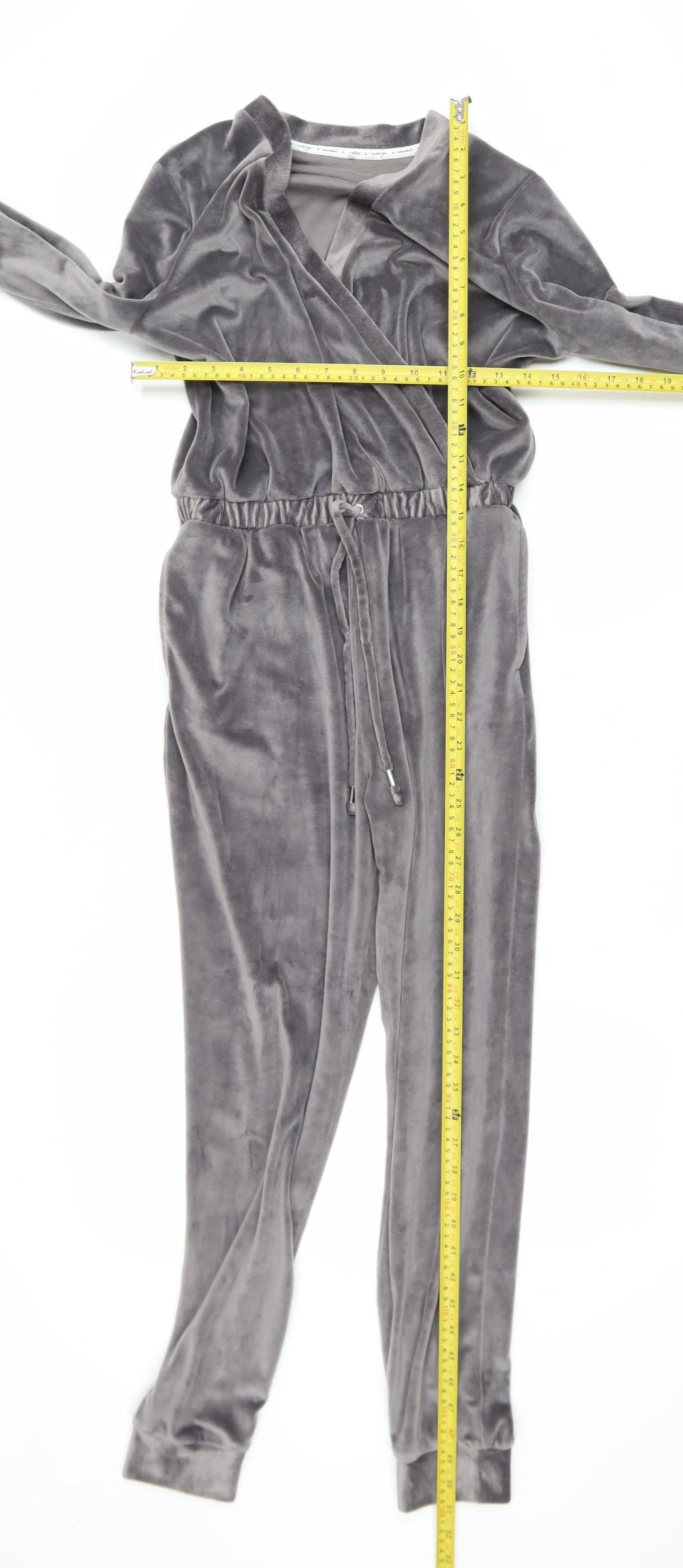 George Women Grey Velour Jumpsuit Small Long Sleeve Drawstring Waist Lounge