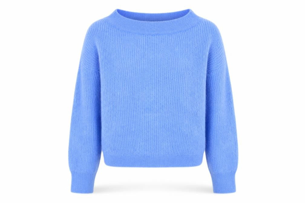 naïs Women Blue Mohair Blend Crew Neck Long Sleeve Knit Jumper One Size