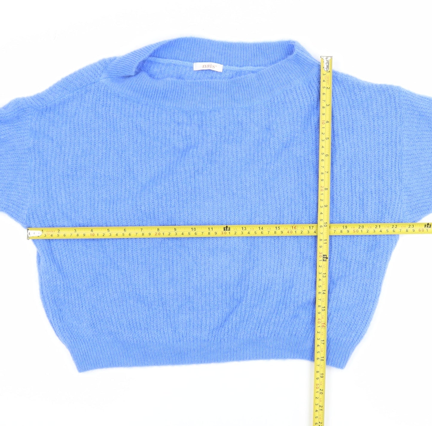 naïs Women Blue Mohair Blend Crew Neck Long Sleeve Knit Jumper One Size
