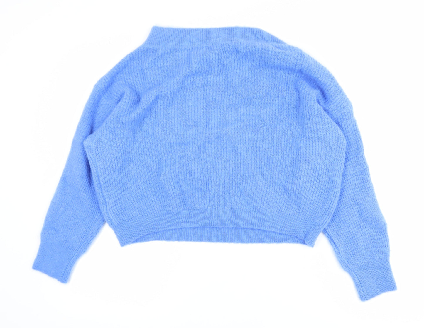 naïs Women Blue Mohair Blend Crew Neck Long Sleeve Knit Jumper One Size