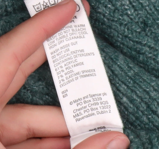 Marks and Spencer Men's Green Cable-Knit Wool Blend Jumper L