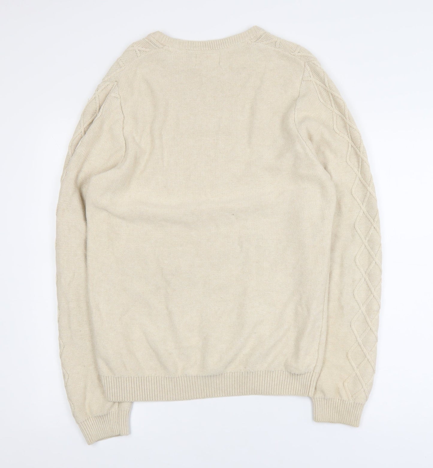Marks and Spencer Men's Beige Cotton Cable-Knit Jumper Size S