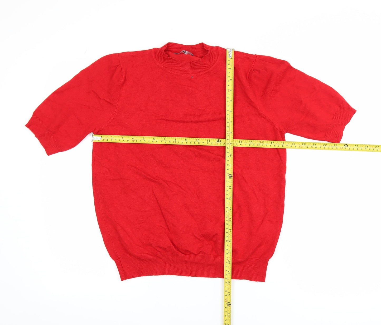 BHS Women Red Short Sleeve Mock Neck Viscose Knit Top Size 16