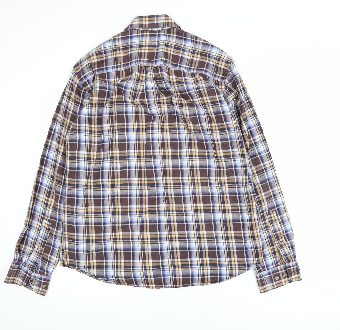 Marks and Spencer Blue Harbour Men's Brown Plaid Brushed Cotton Shirt M