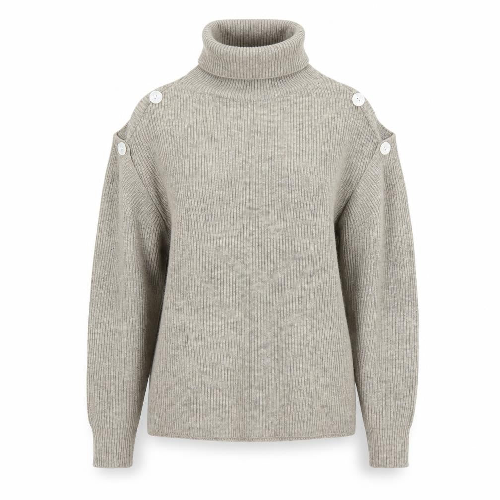 NÜ Denmark Womens Beige Roll Neck Cold Shoulder Jumper XS