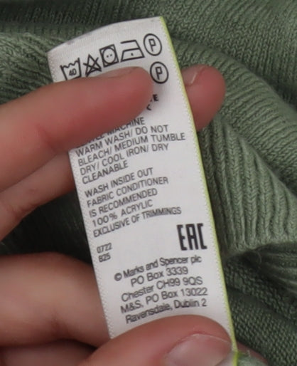 Marks and Spencer Men's Green Acrylic Crew Neck Jumper Size S