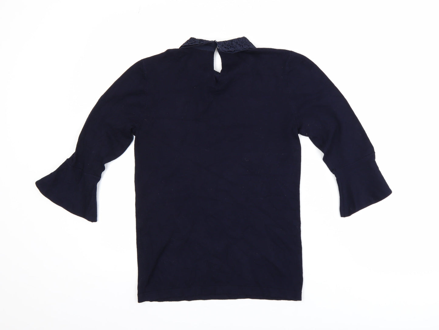 Warehouse Women Blue Collared Lace Blouse Size 8 3/4 Sleeve Tunic