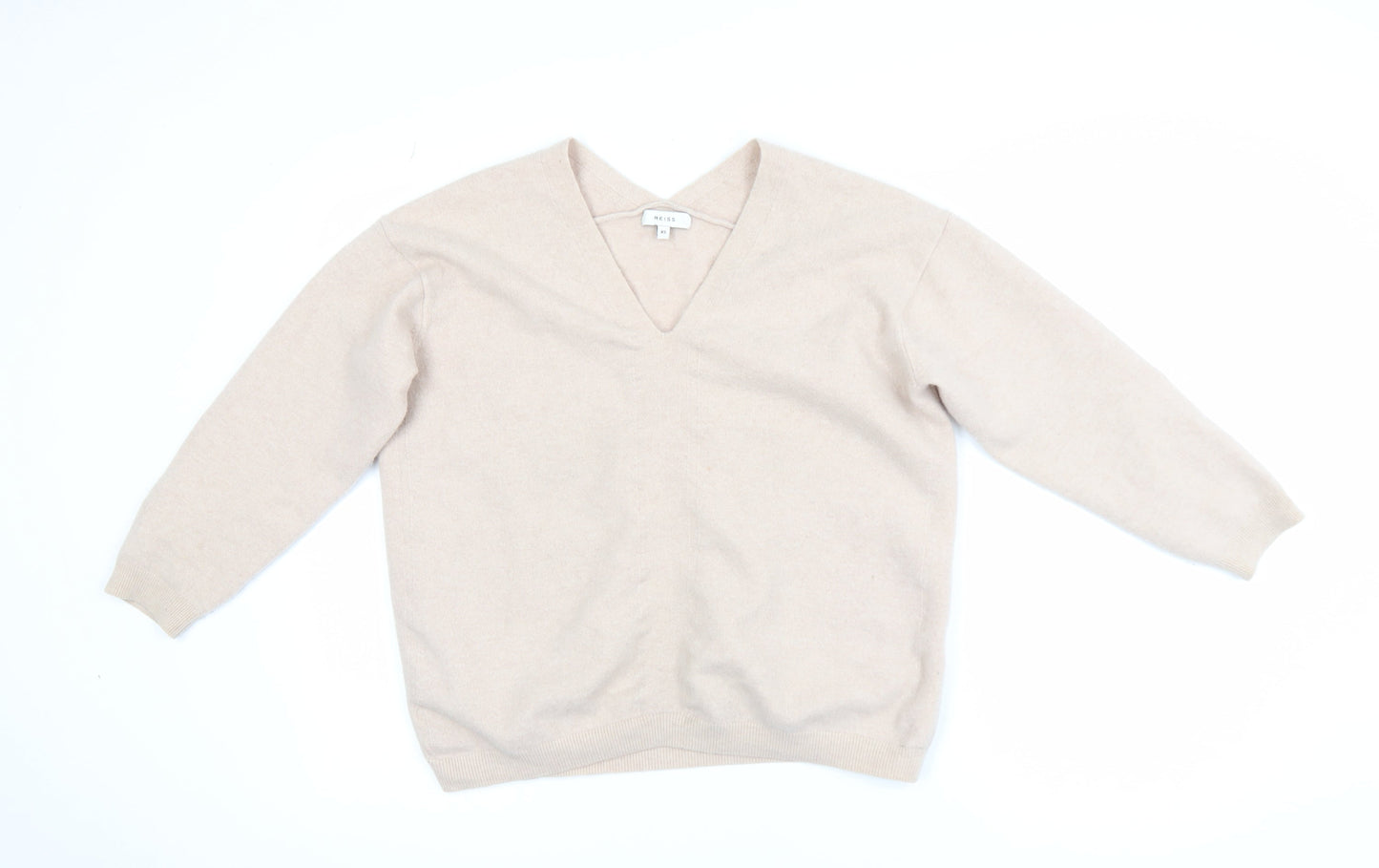 Reiss Womens Beige V-Neck Cashmere Jumper XS Classic Knitwear