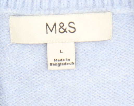 Marks and Spencer Women Blue Crew Neck Long Sleeve Cardigan L