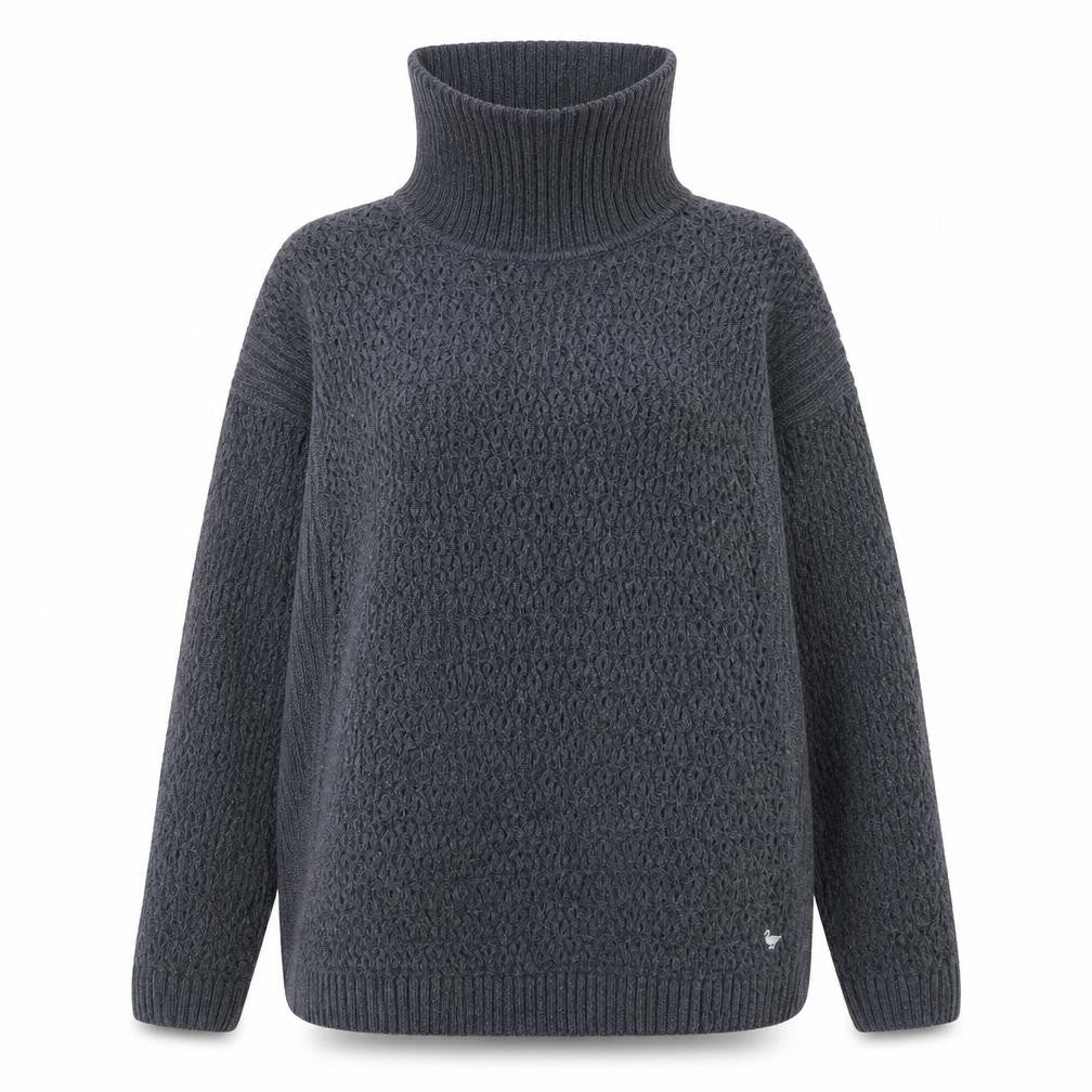 Country Rose Women's Grey Roll Neck Chunky Knit Pullover Jumper Size L