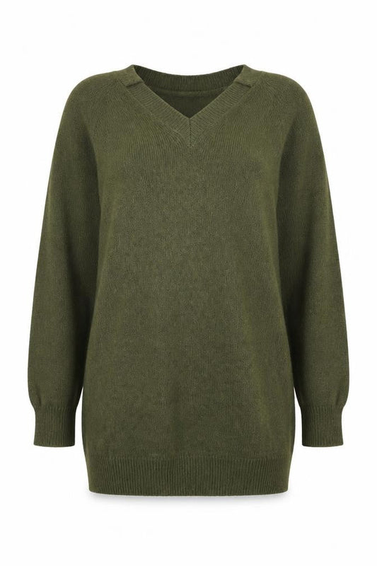 Zara Women’s Green V-Neck Long Sleeve Pullover Jumper Size S