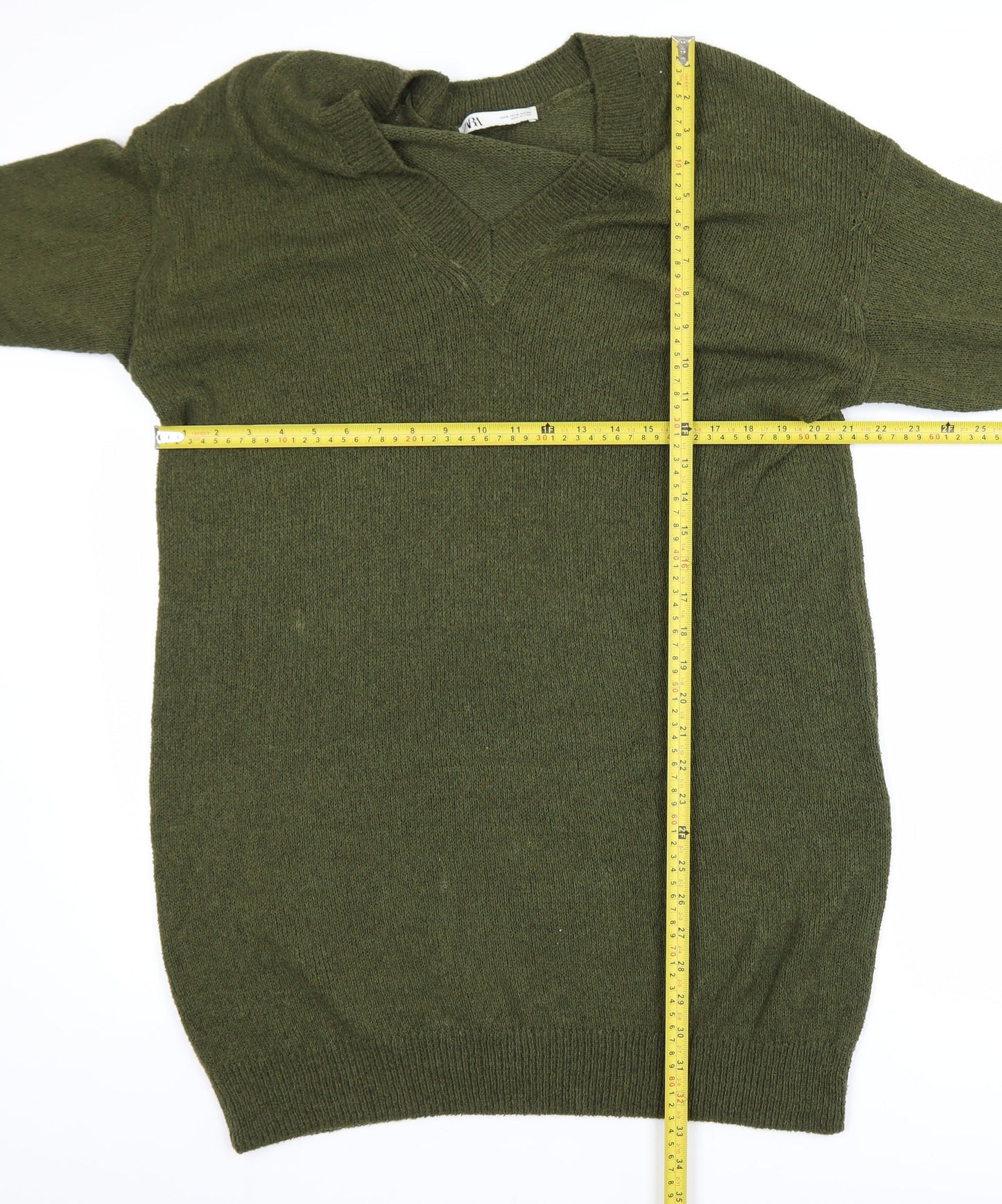 Zara Women’s Green V-Neck Long Sleeve Pullover Jumper Size S
