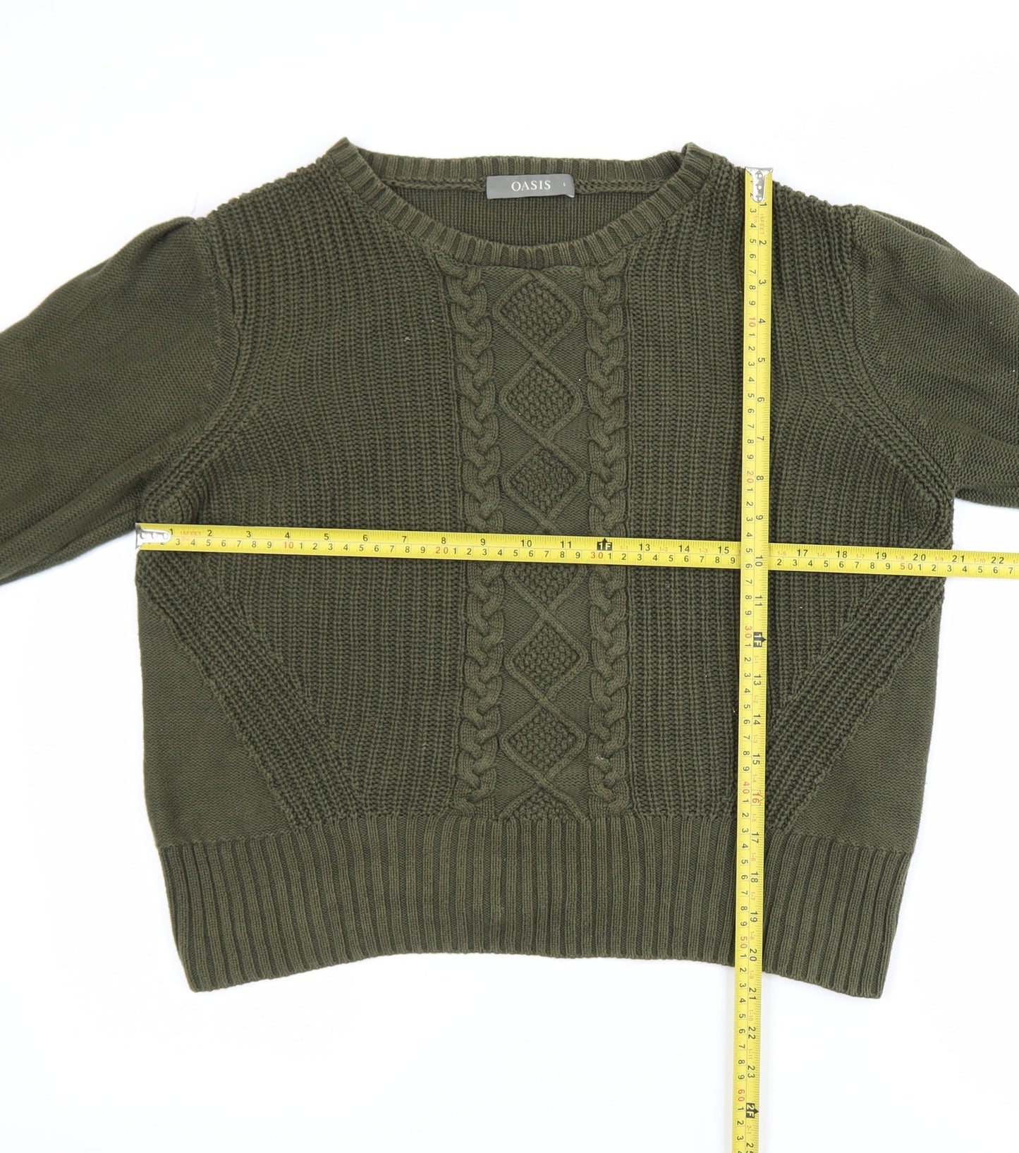 Oasis Womens Green Cotton Cable-Knit Pullover Jumper L