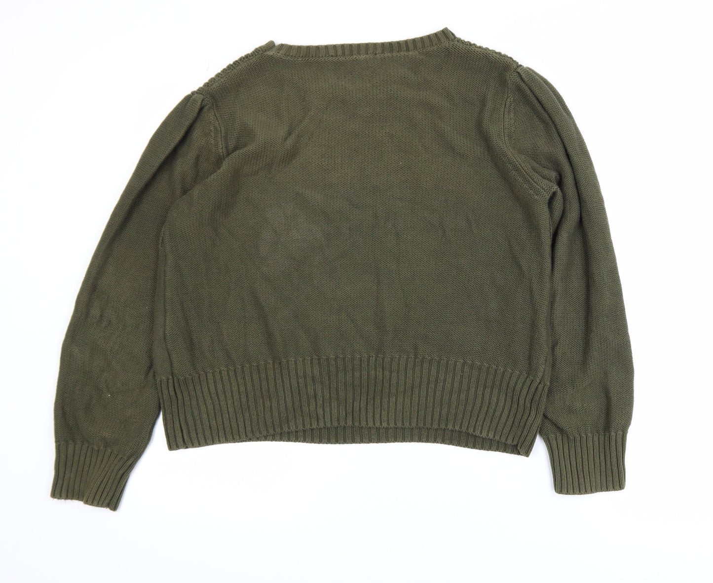 Oasis Womens Green Cotton Cable-Knit Pullover Jumper L