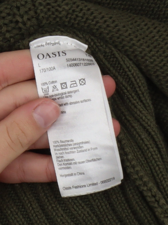 Oasis Womens Green Cotton Cable-Knit Pullover Jumper L