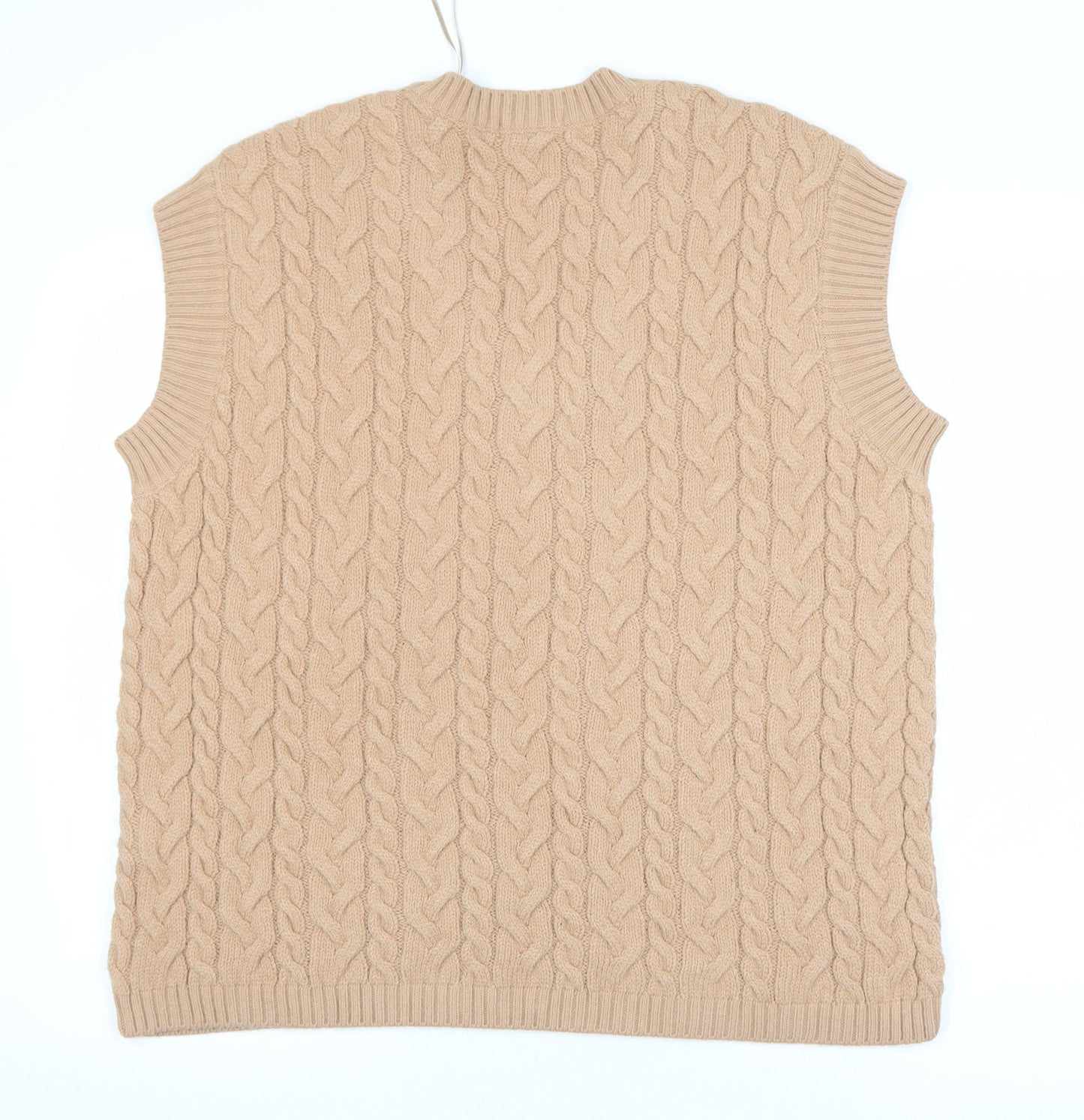 Damart Women Beige Cable-Knit Sleeveless V-Neck Jumper Vest M