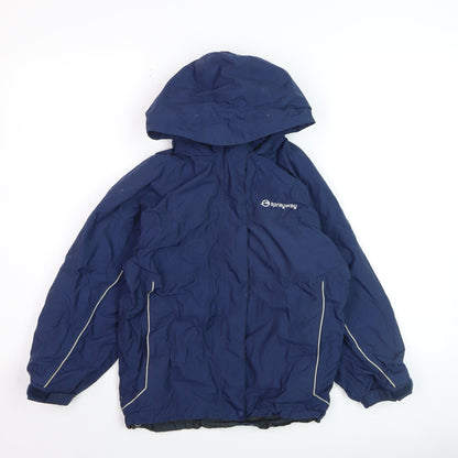 Additional front view of Sprayway boys’ blue waterproof hooded parka coat age 8