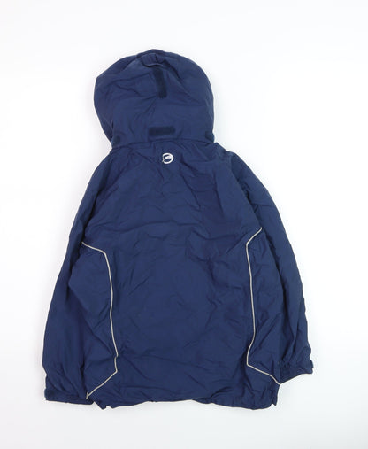 Close-up detail of Sprayway boys’ blue waterproof hooded parka coat age 8
