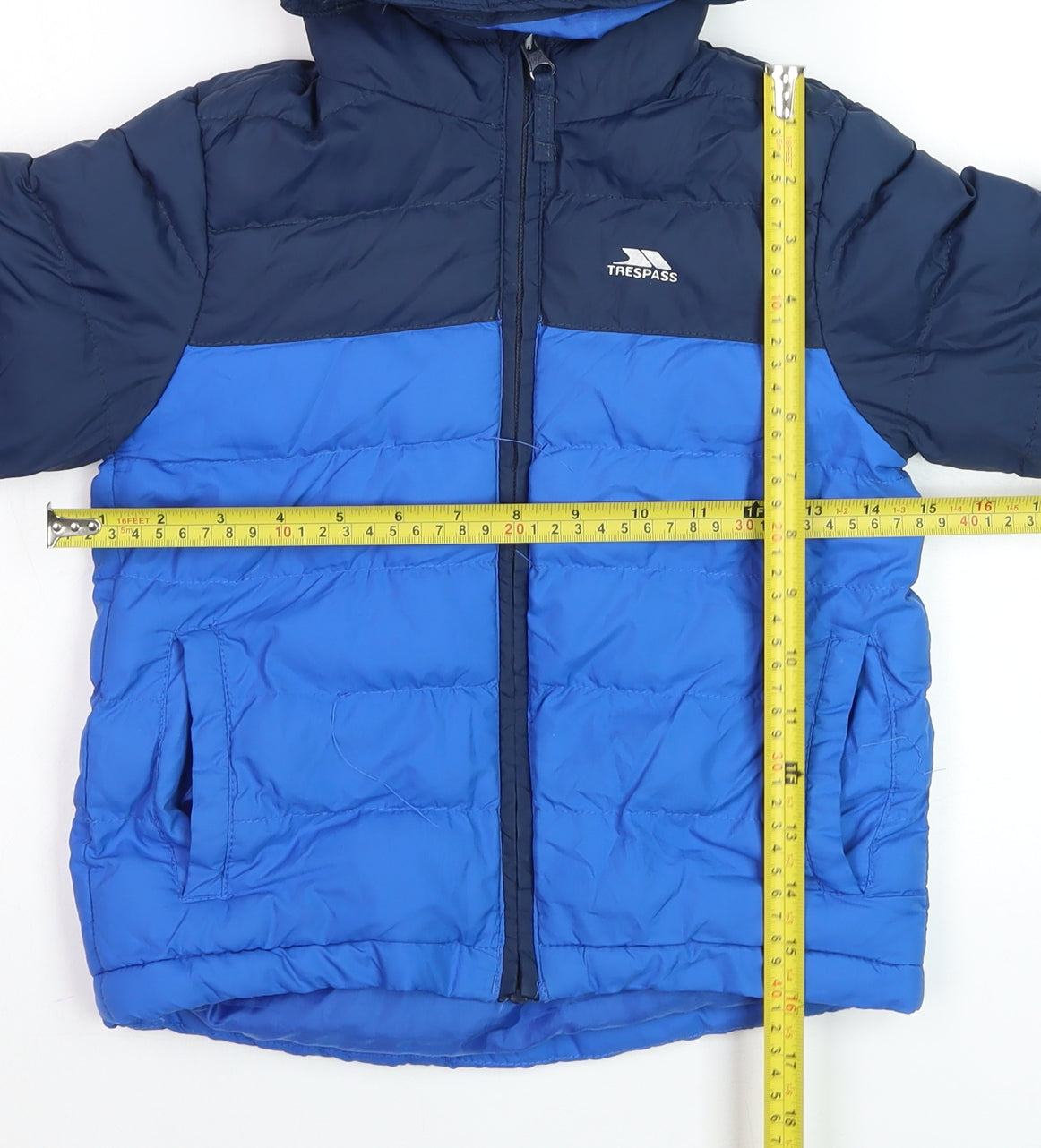 Trespass Boys Blue Hooded Puffer Jacket 3-4 Years Water Resistant Winter Coat