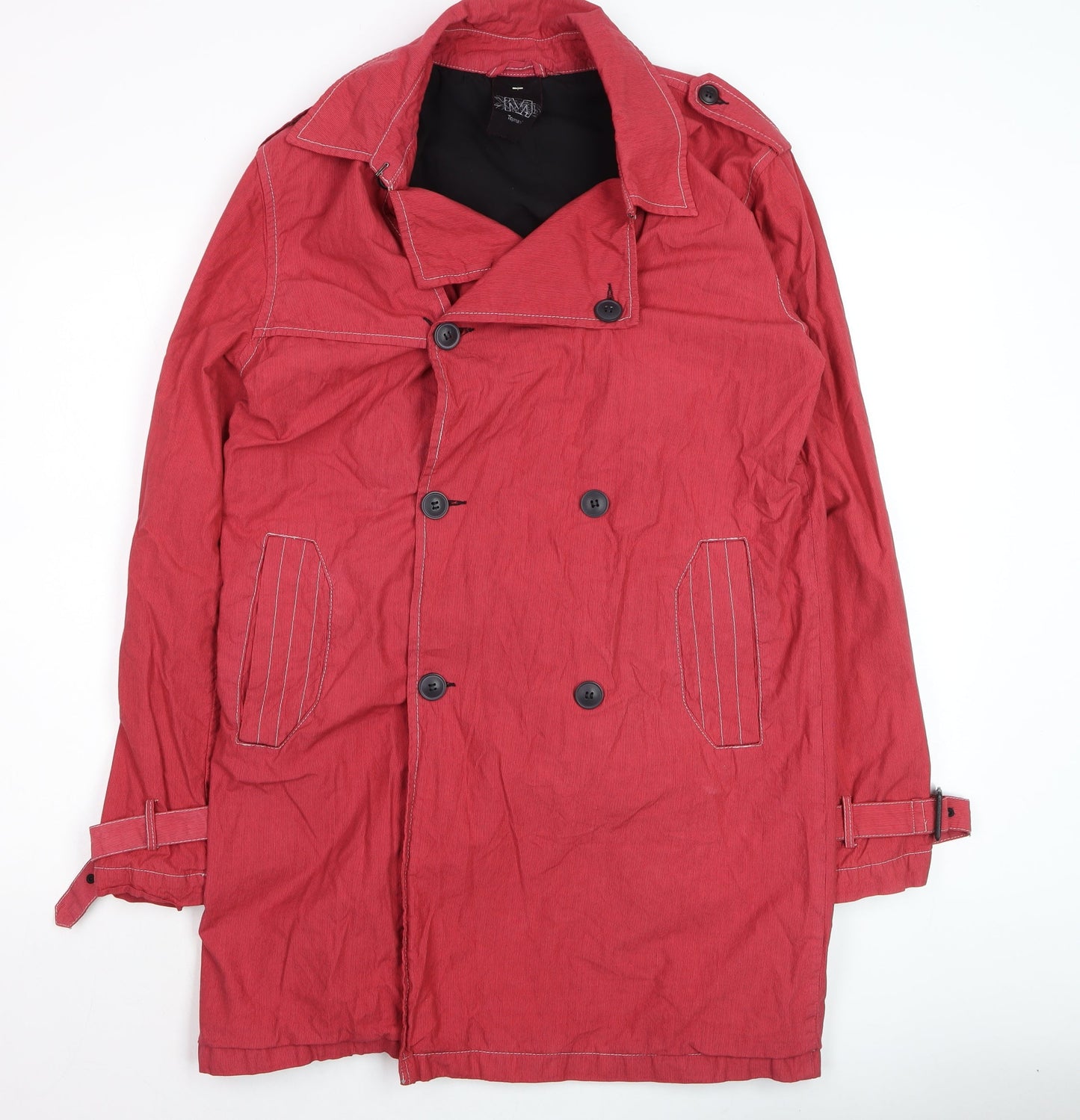 Topman Men's Red Cotton Trench Coat M 38in Belted Mid-Length