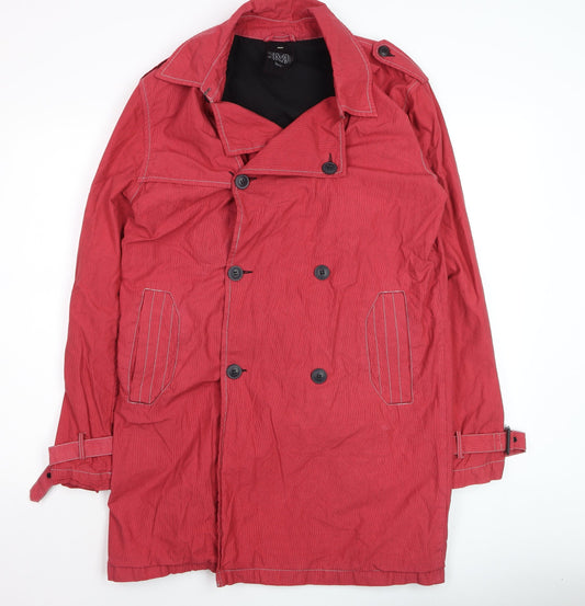 Topman Men's Red Cotton Trench Coat M 38in Belted Mid-Length