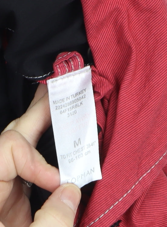 Topman Men's Red Cotton Trench Coat M 38in Belted Mid-Length