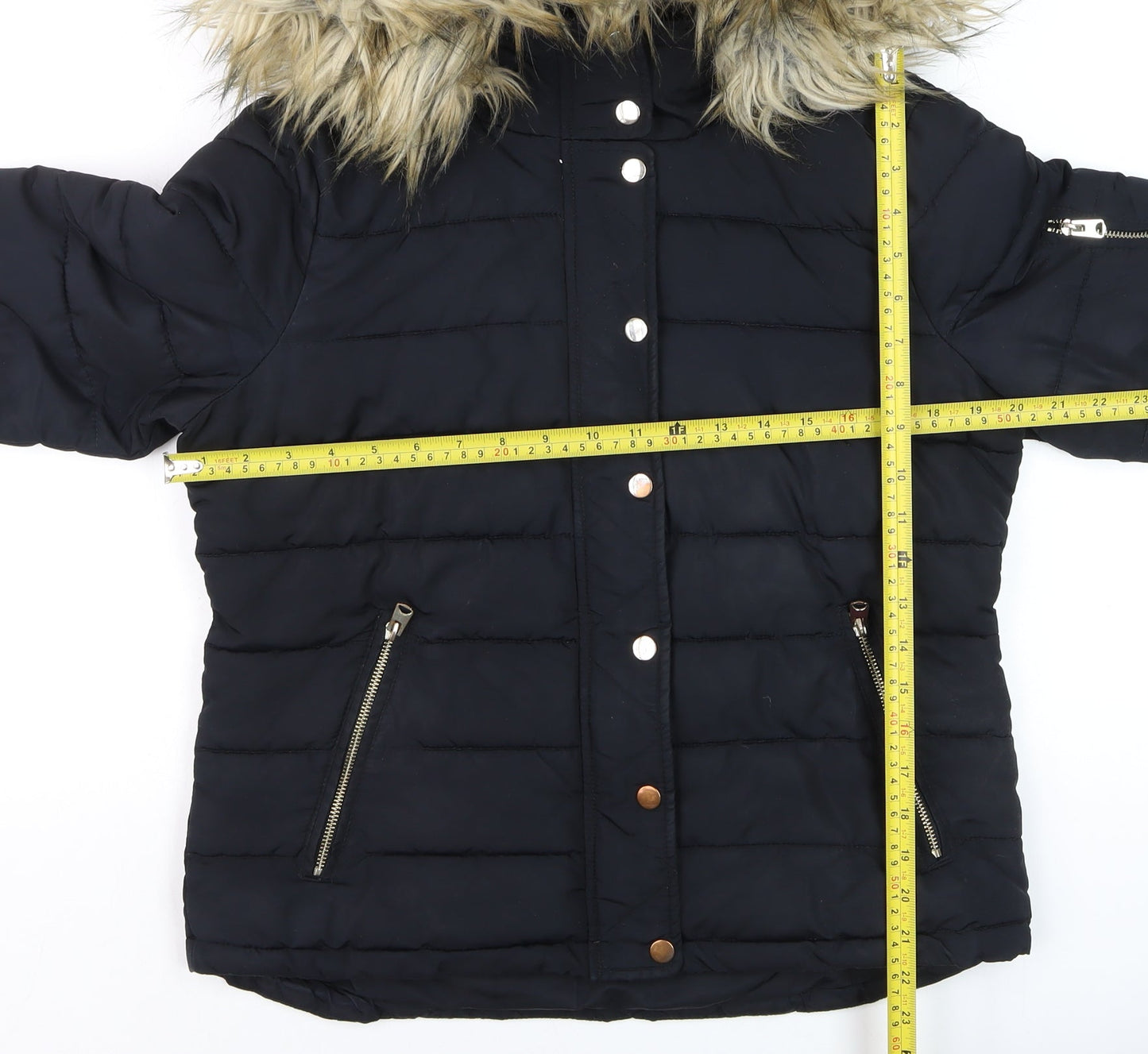 Topshop Women's Black Faux Fur Hooded Puffer Jacket Size 12