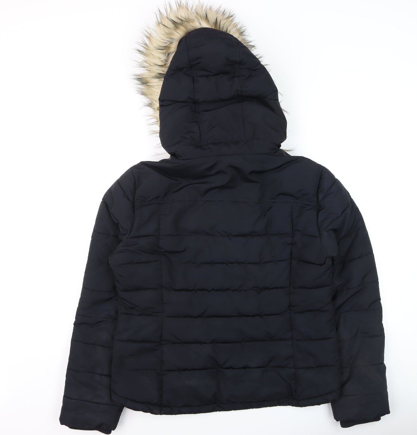 Topshop Women's Black Faux Fur Hooded Puffer Jacket Size 12