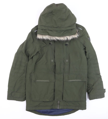 Additional front view of Regatta boys’ green parka coat 11-12 years hooded waterproof winter jacket