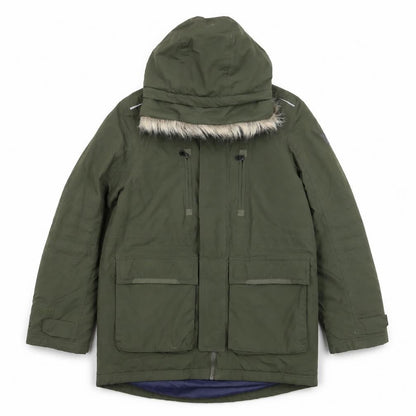Front view of Regatta boys’ green parka coat 11-12 years hooded waterproof winter jacket