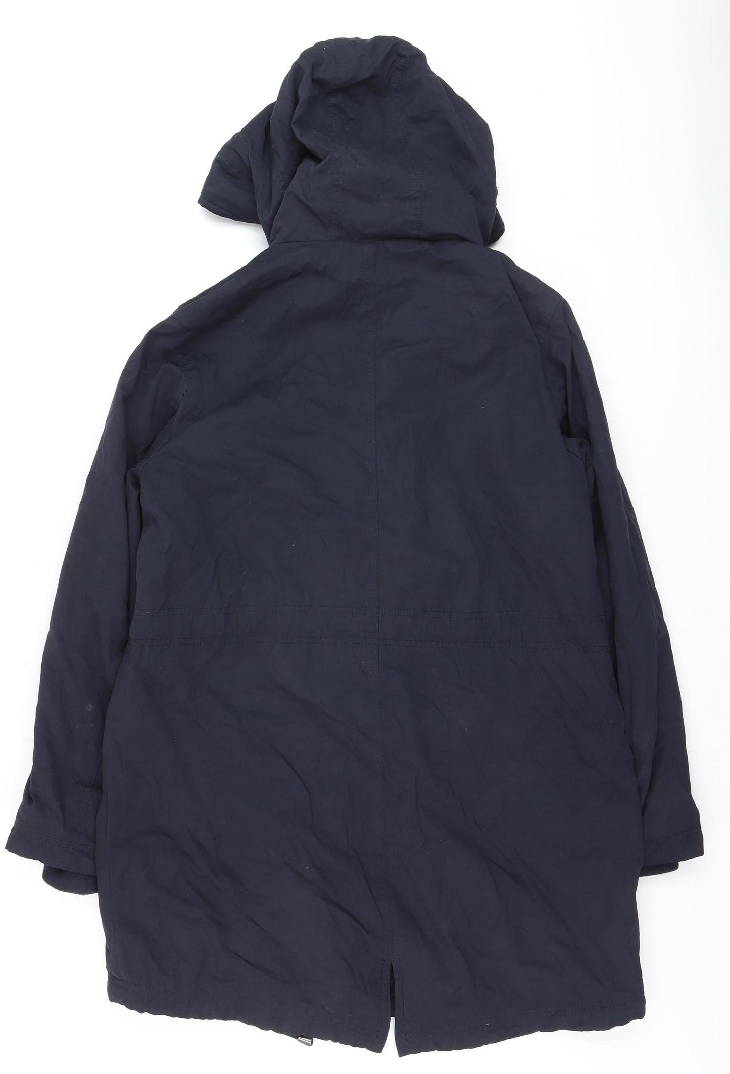 Jigsaw Women's Blue Hooded Parka Coat UK 10 Lined Long Zip