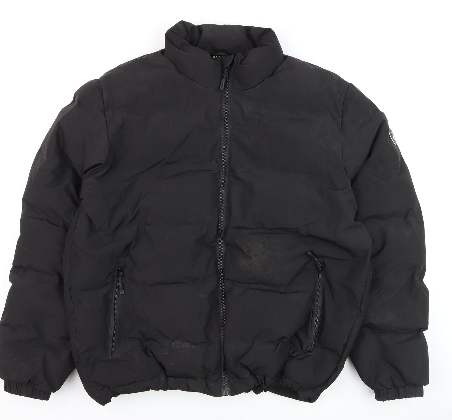 Pull & Bear Men's Black L Puffer Jacket Winter Polyester Coat