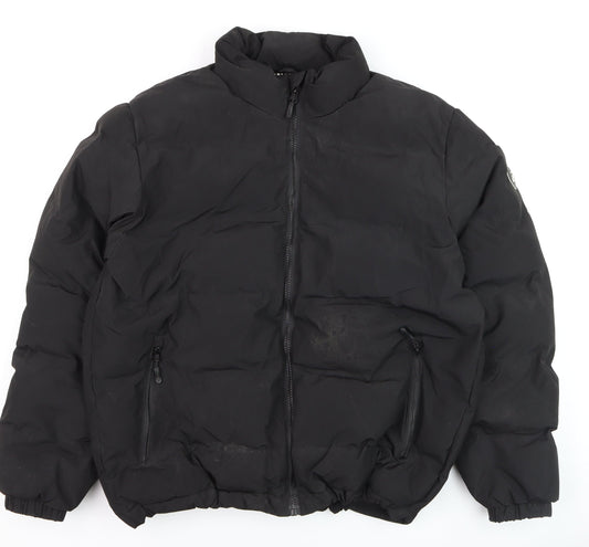 Pull & Bear Men's Black L Puffer Jacket Winter Polyester Coat
