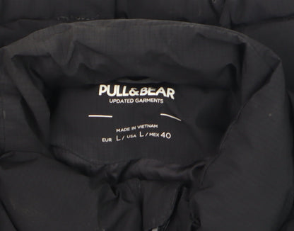 Pull&Bear Men's Black L Puffer Jacket Winter Polyester Coat