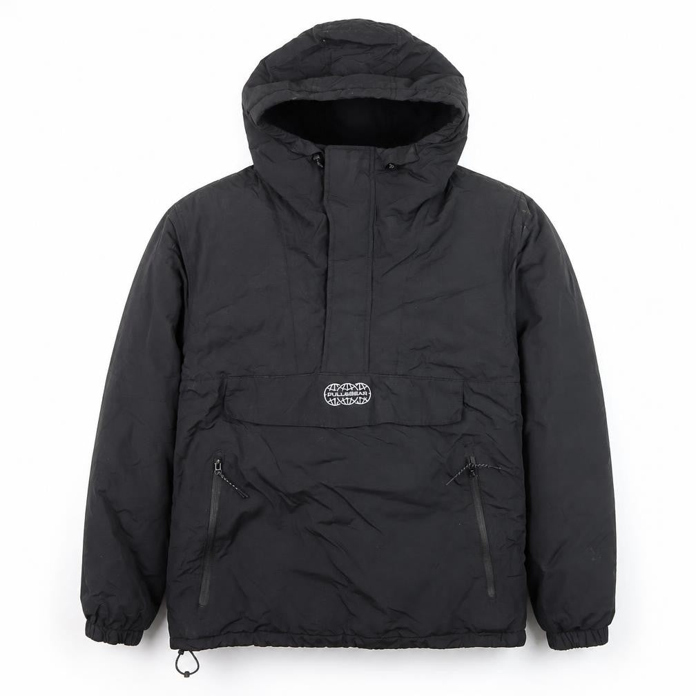 Pull & Bear Men's Black Hooded Anorak Jacket Size M Nylon Lined