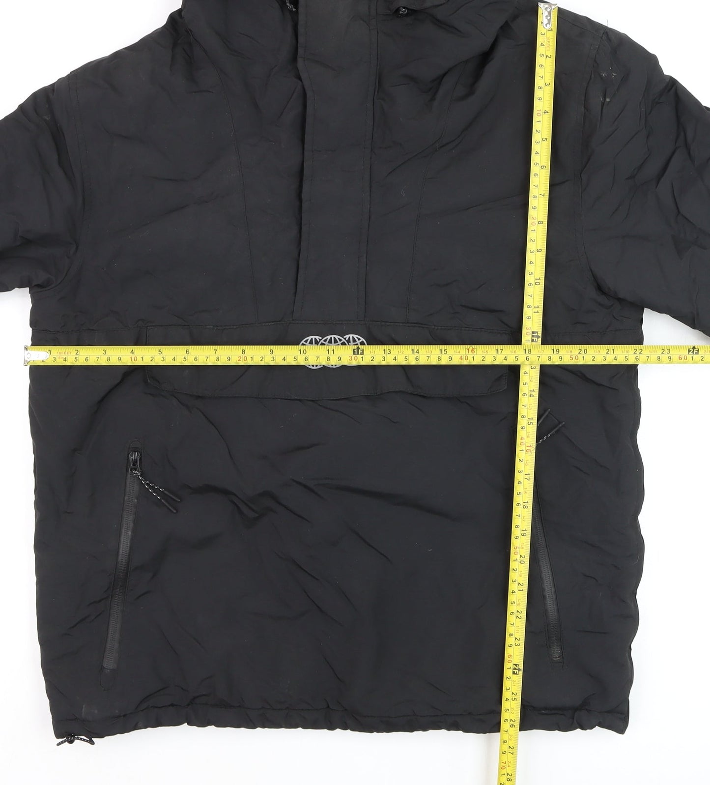 Pull & Bear Men's Black Hooded Anorak Jacket Size M Nylon Lined