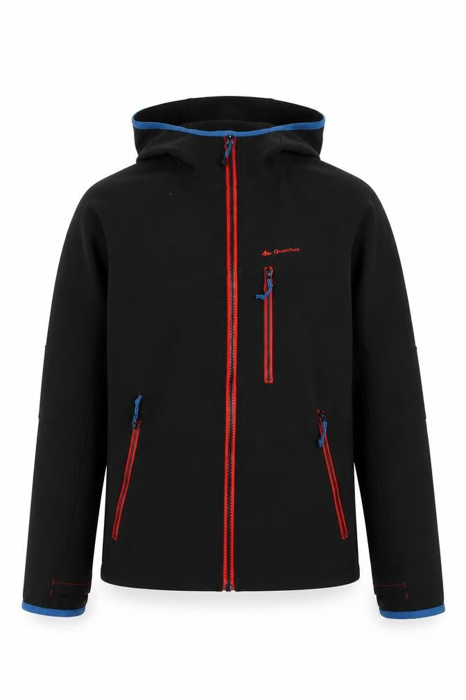 Quechua Teens Black Softshell Hooded Hiking Jacket Size 164