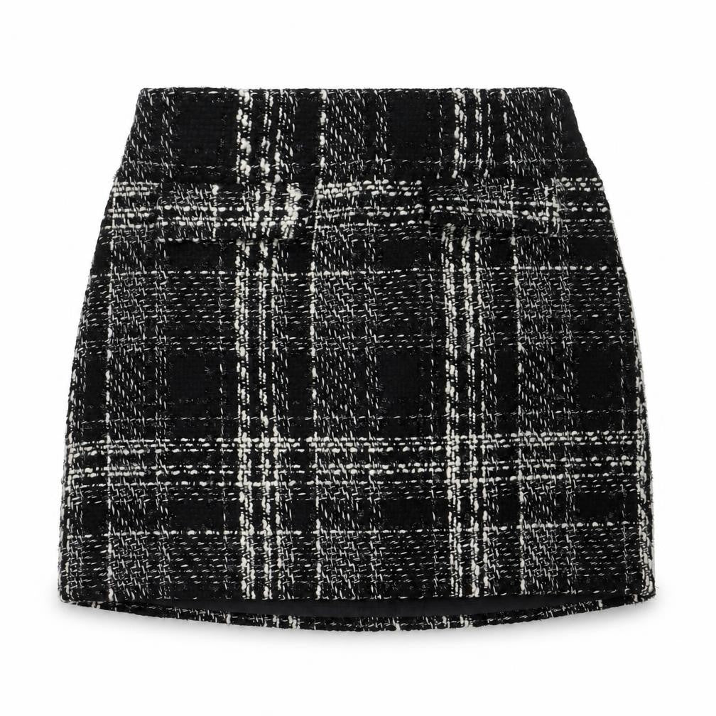 Warehouse Women's Black Tweed Check Pencil Skirt Size 12