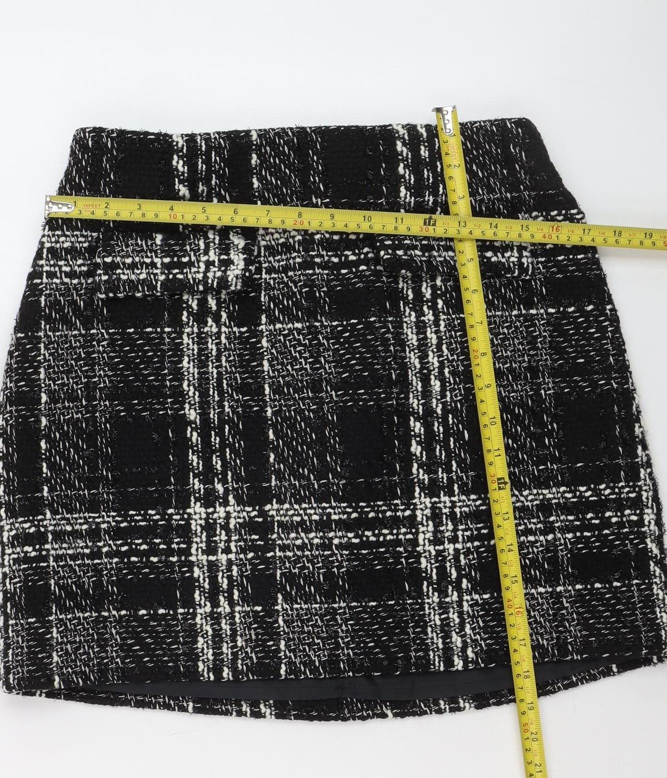 Warehouse Women's Black Tweed Check Pencil Skirt Size 12