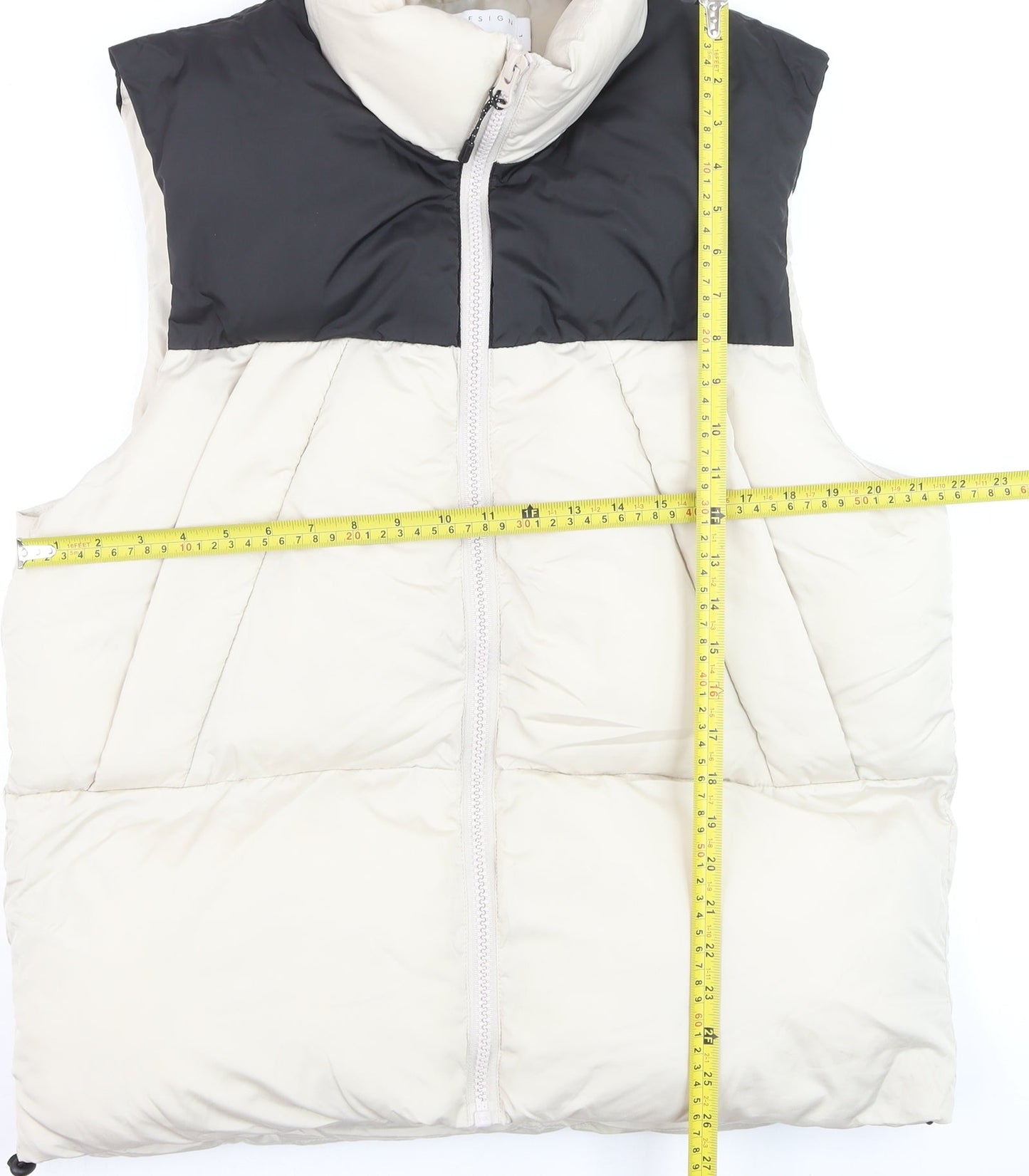 ASOS DESIGN Men’s Ivory Puffer Waistcoat L 42in Full Zip Quilted Vest
