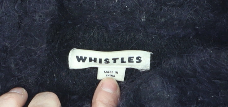 Whistles Women Black Mohair Biker Jacket UK 16 Winter Zip Short