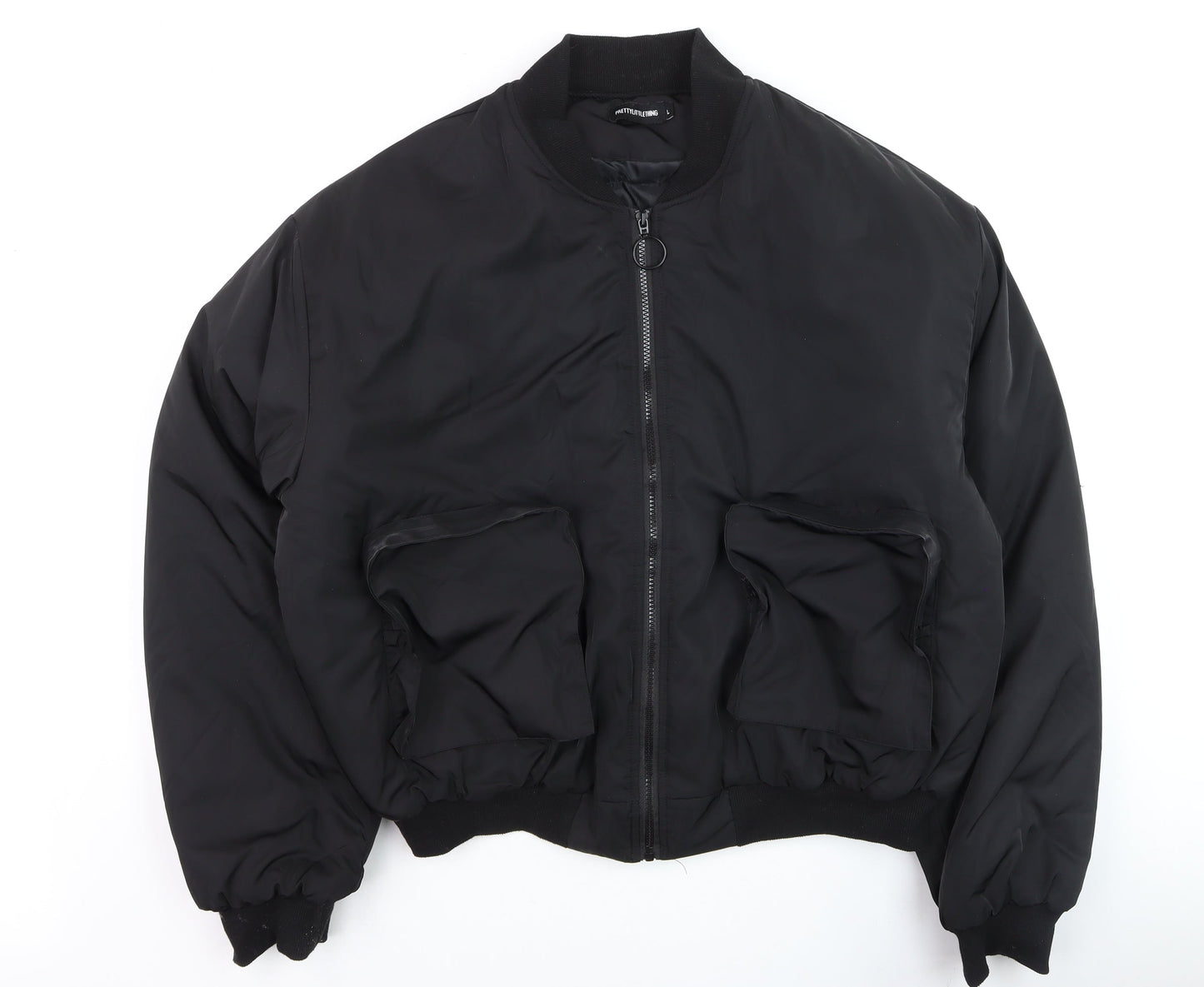 PrettyLittleThing Womens Black Bomber Jacket L Casual Zip Front