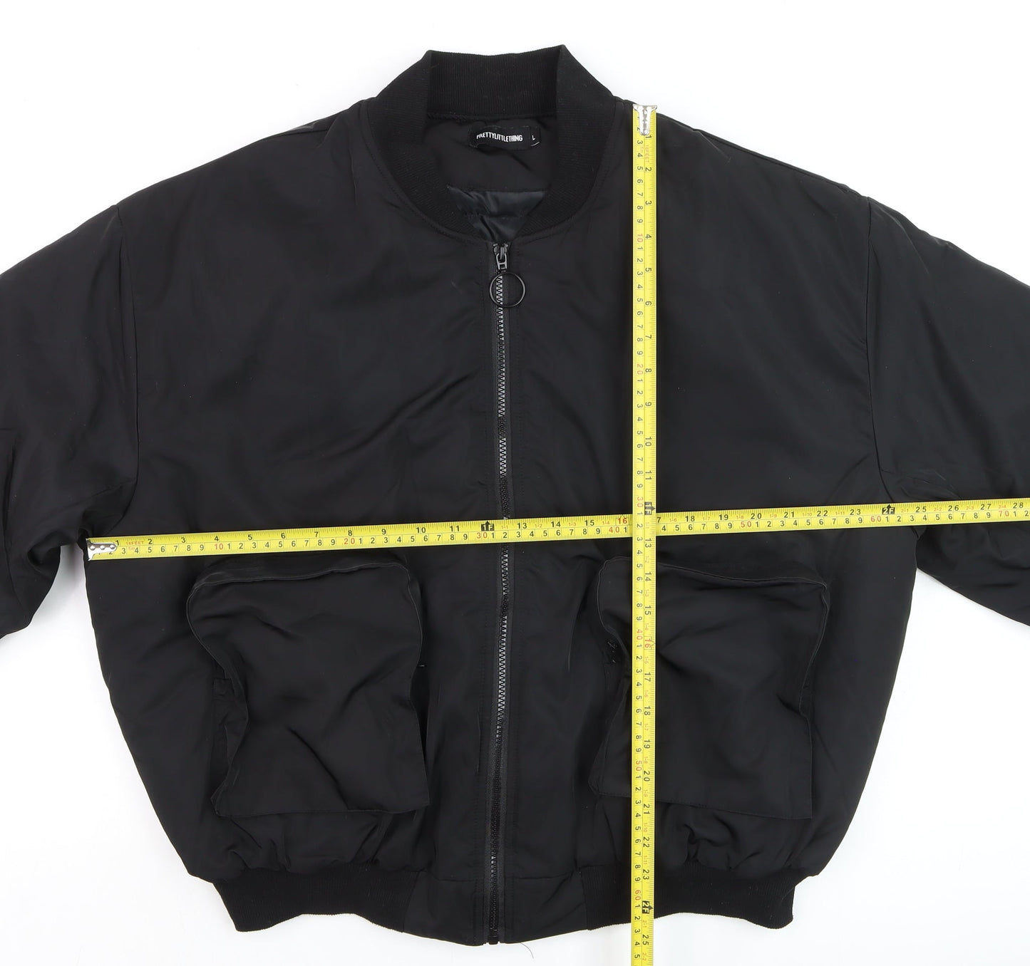 PrettyLittleThing Womens Black Bomber Jacket L Casual Zip Front