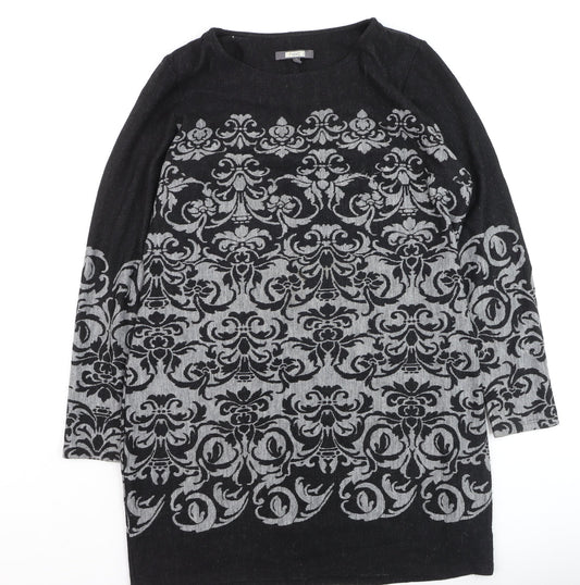 Next Women’s Black Grey Floral Tunic Jumper Size 18 Long Sleeve
