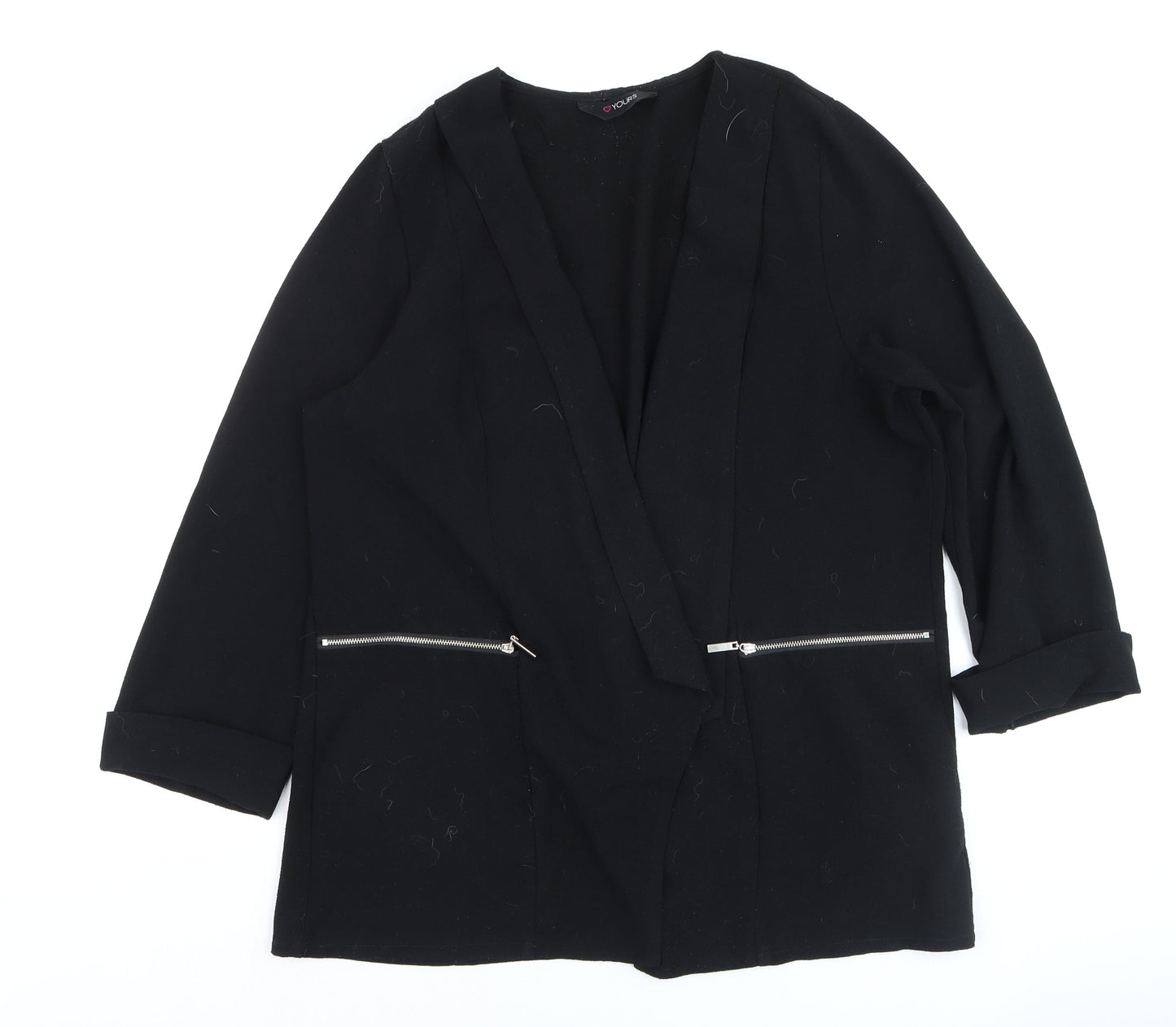 Yours Women Black Plus Size 20 Open Front Blazer with Zip Pockets